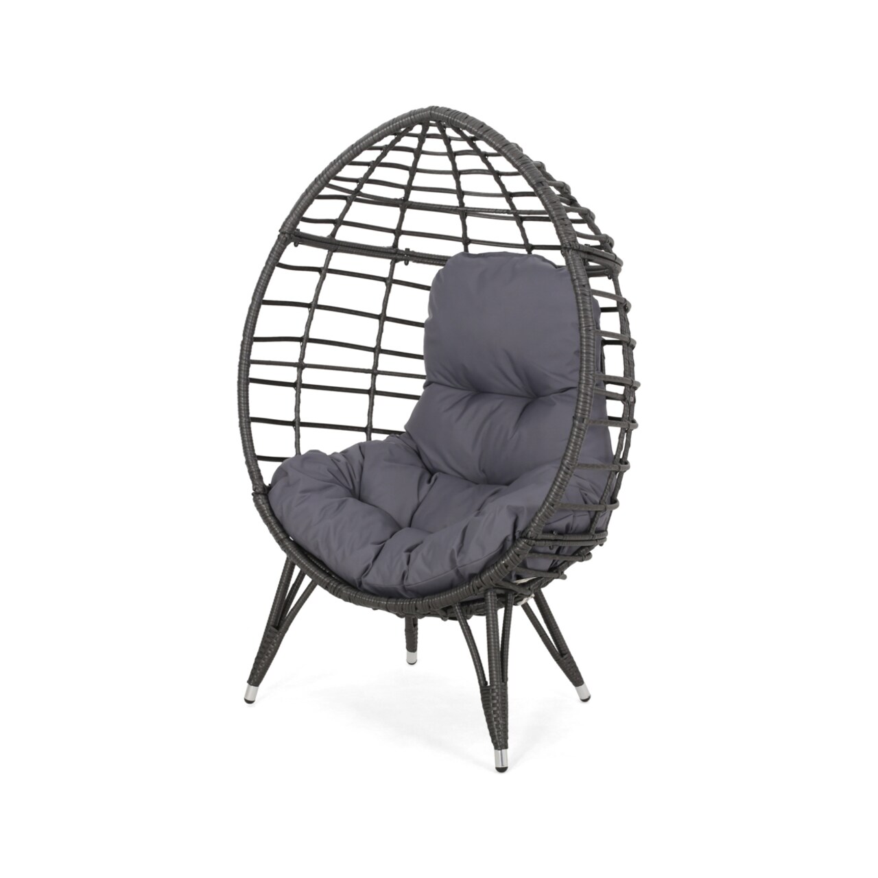 GDFStudio Maylee Outdoor Gray Wicker Freestanding Teardrop Egg